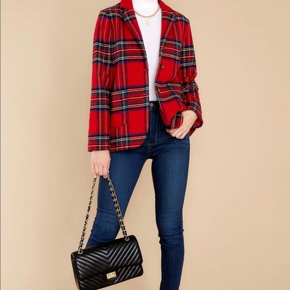 Chic Plaid Blazer in Red ❤️ - Picture 7 of 9